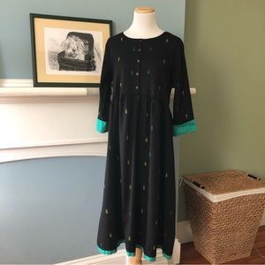Max Black Dress with Turquoise Trim